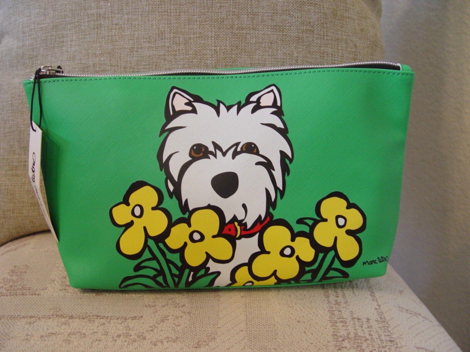 NWT Marc Tetro WESTIE WESTHIGHLAND TERRIER XL Zippered Makeup Cosmetic Bag 