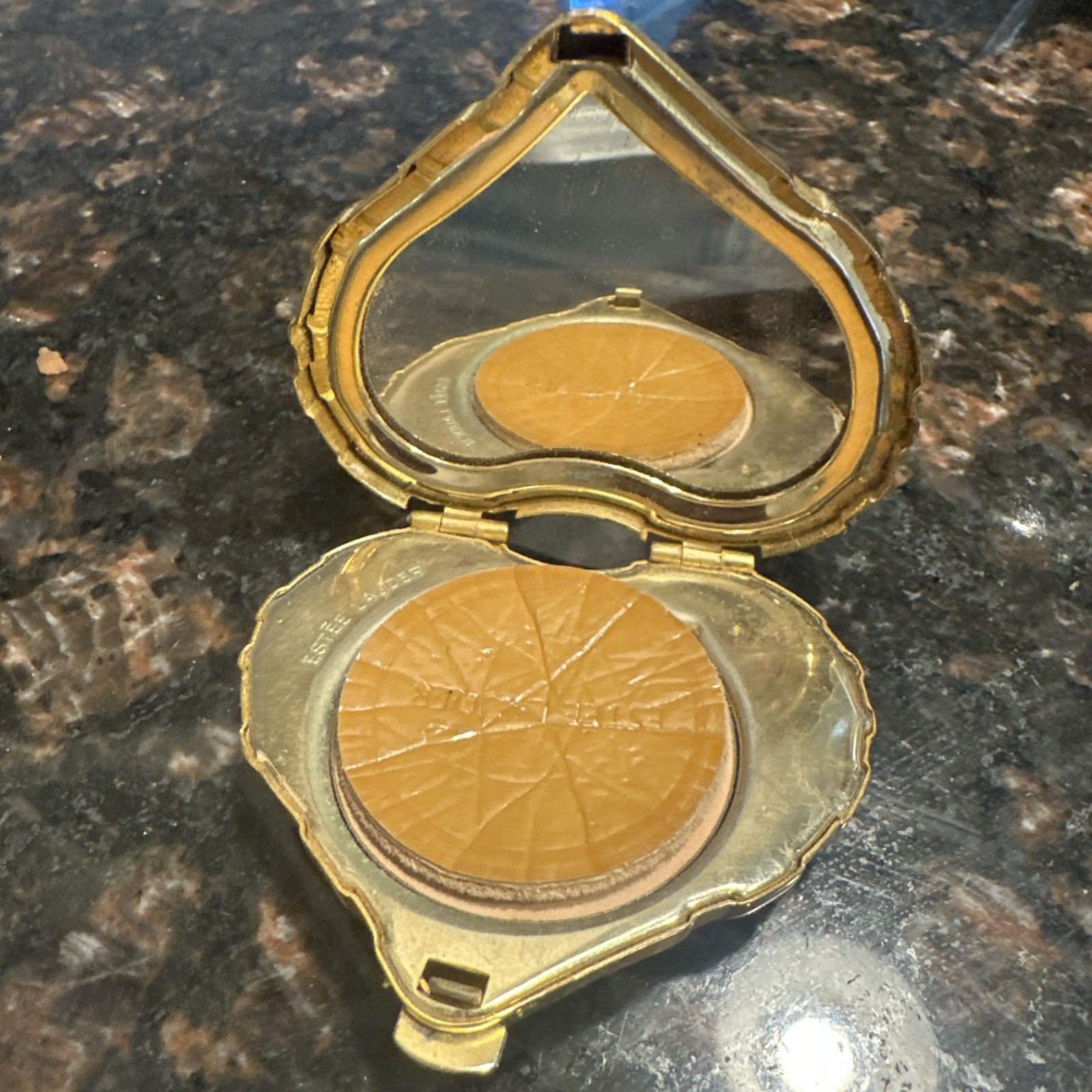 Vintage Estee Lauder Mirrored Compact - Lucidity - Goldtone Heart Striped Vintage Estee Lauder Mirrored Compact - Lucidity - Goldtone Heart Striped