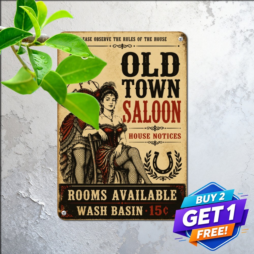 Vintage Western Saloon Sign Rustic Cowboy Bar Tavern Metal Tin Wall Plaque