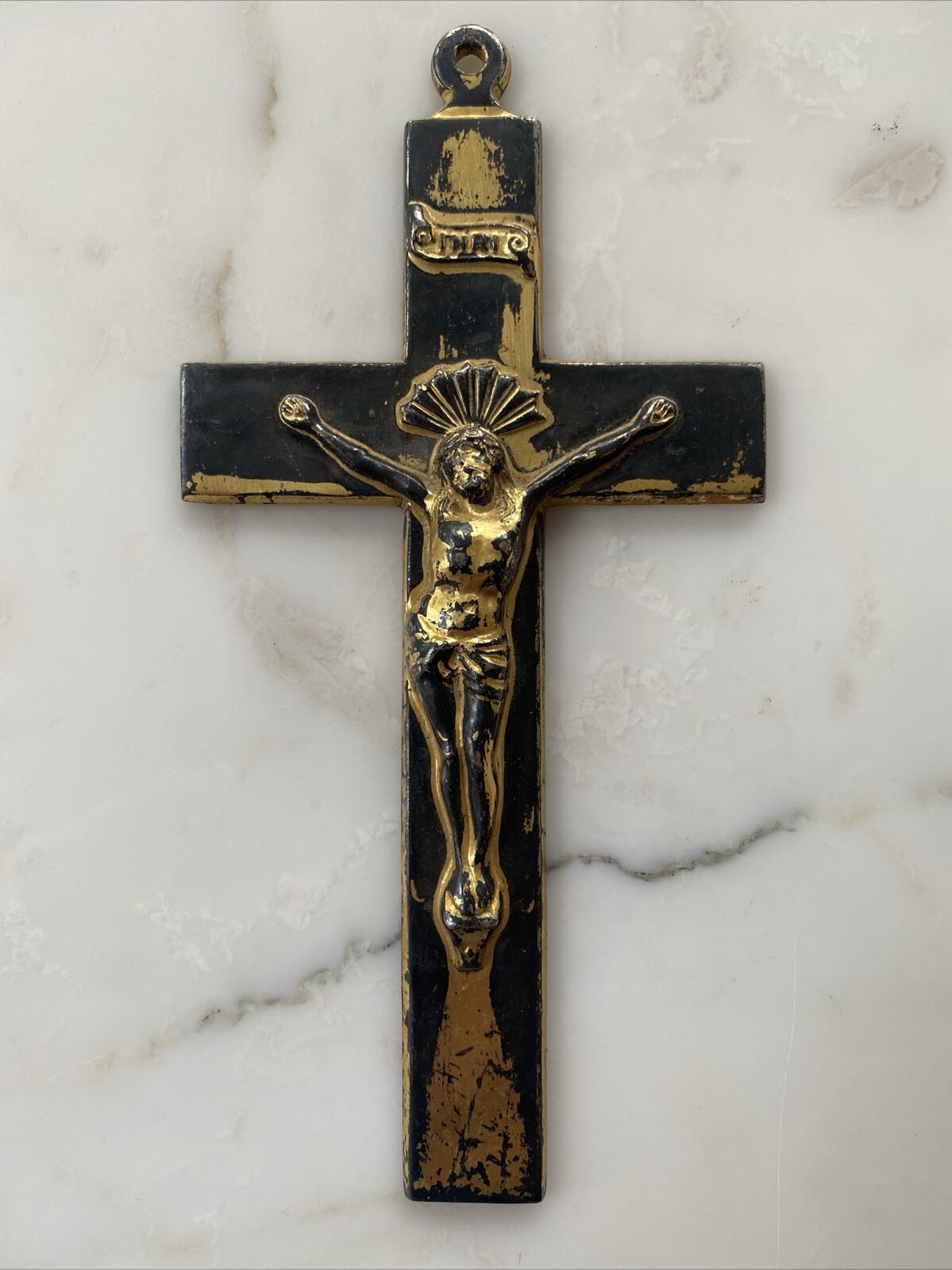 Antique Vintage 1870s Crucifix, Gilt Cast Bronze, Lovely Modeling and Patina