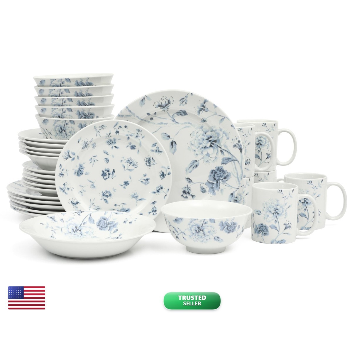 Martha Stewart Empress Bouquet 30 Piece Decorated - Blue Floral 138563.30R