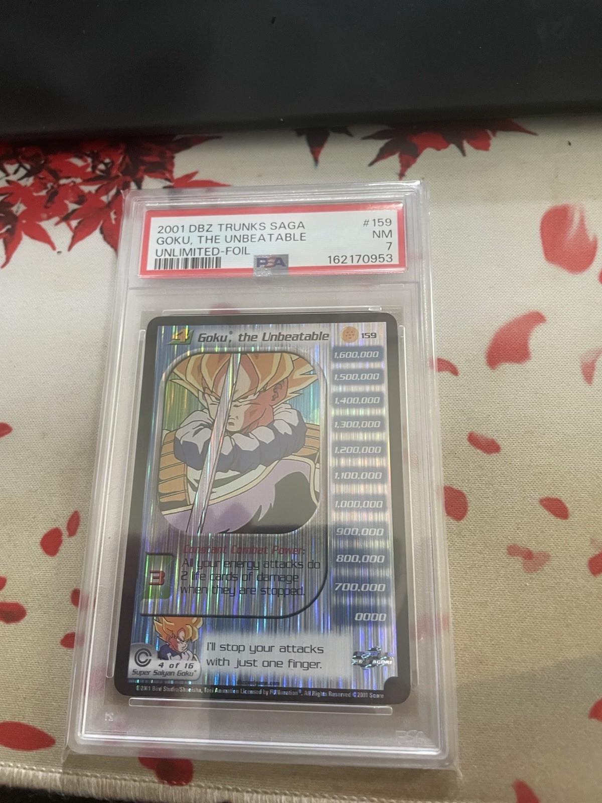 Score 2001 DBZ Trunks Saga Goku, the Unbeatable #159 Unlimited-Foil PSA 7