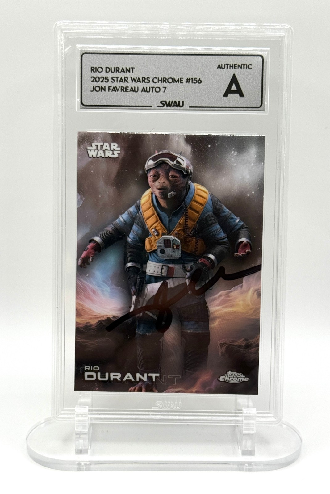 2025 Topps Star Wars Chrome Rio Durant #156 signed by Jon Favreau SWAU