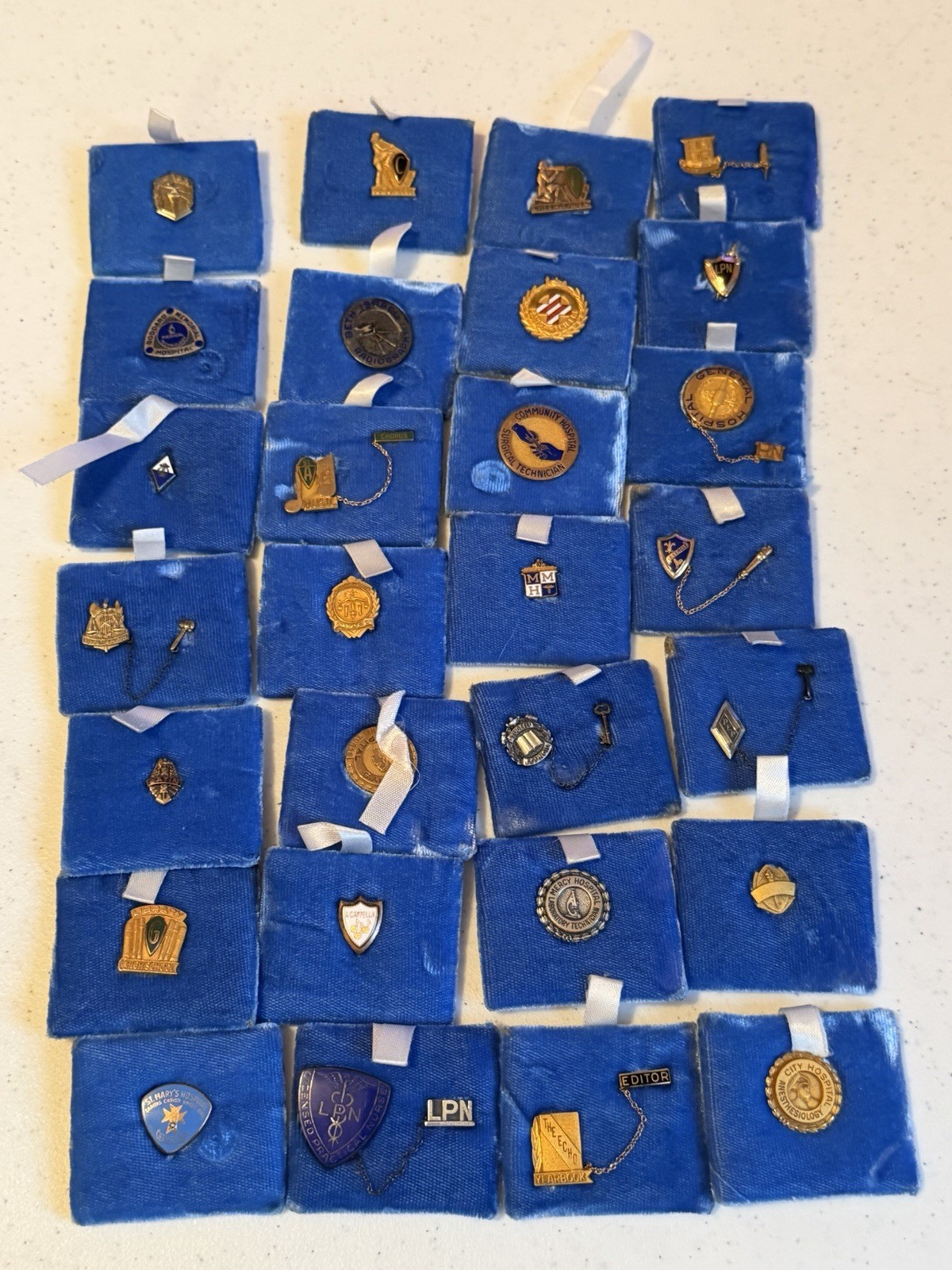 Vintage School Awards Pins Lot Of 28 On Velvet Backers 60s Some 1/10 Gold