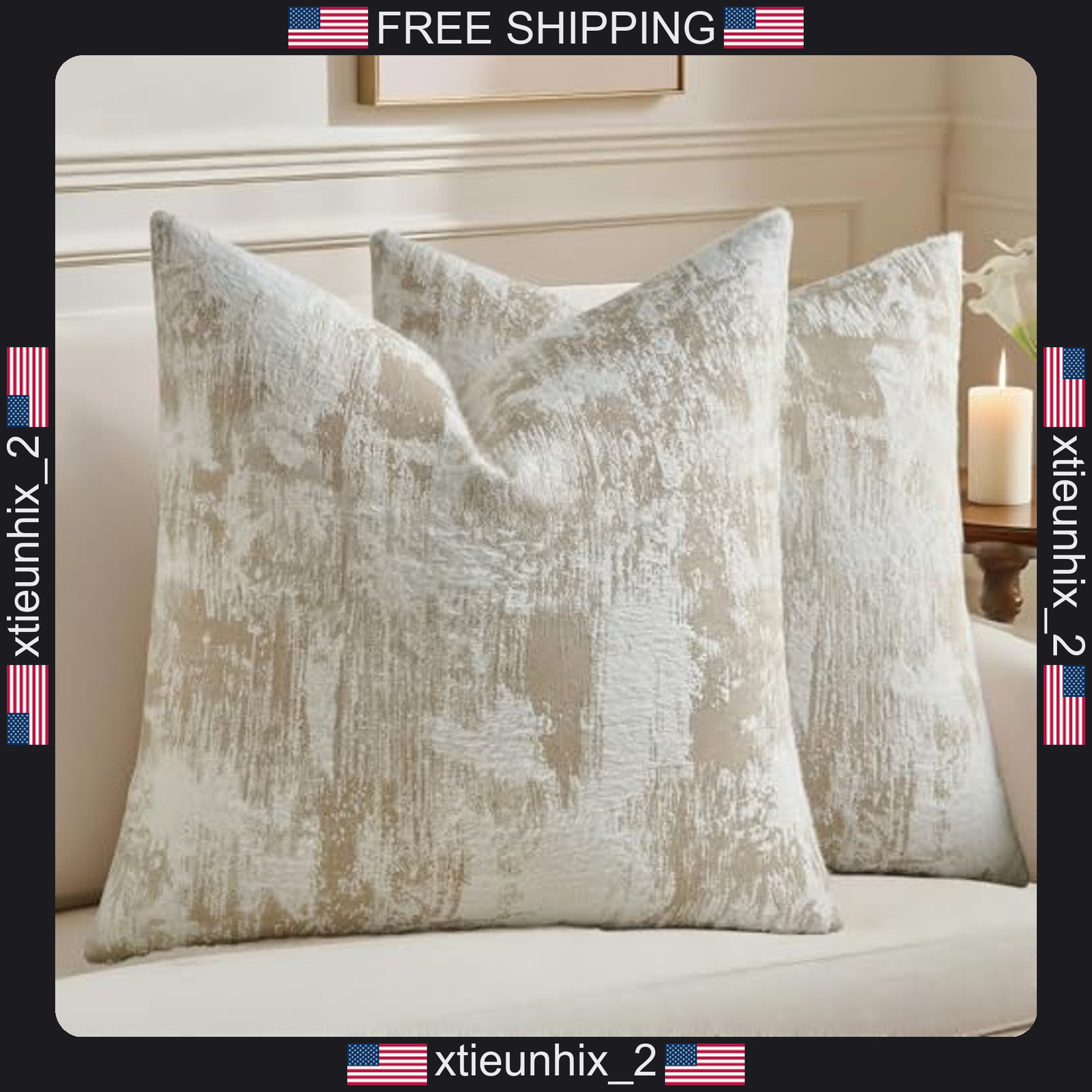 Faux Cashmere Pillow Covers 18x18 Inch Set of 2 Brown White Jacquard Fabric