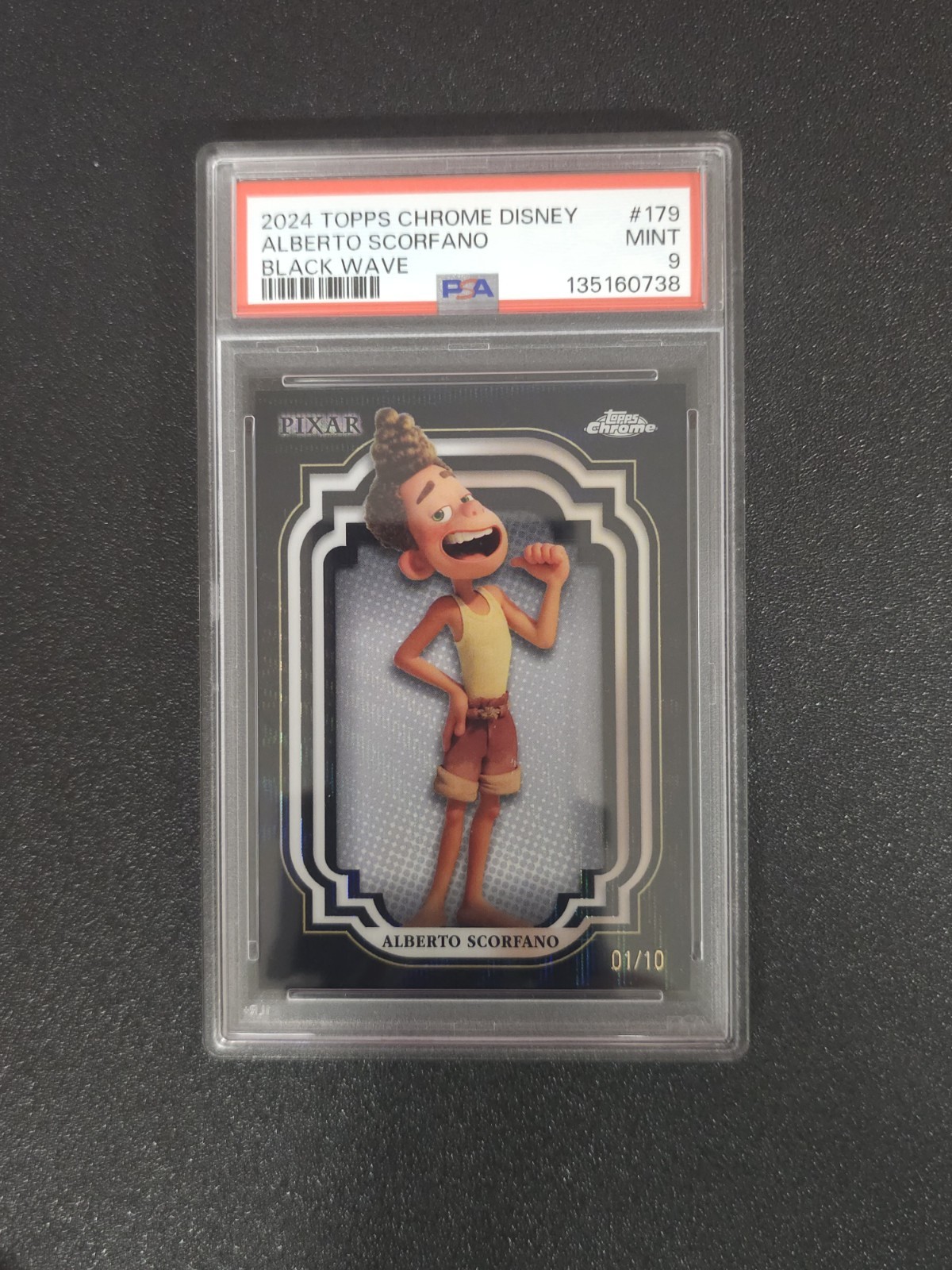 ALBERTO SCORFANO 2024 TOPPS CHROME DISNEY Black Wave REFRACTOR /10 PSA 9