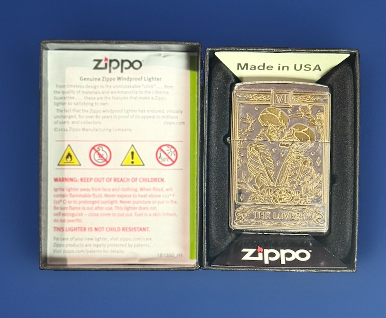 NEW Zippo Made in USA Lighter in Box Cigarettes Theme Collectible “The Lovers”