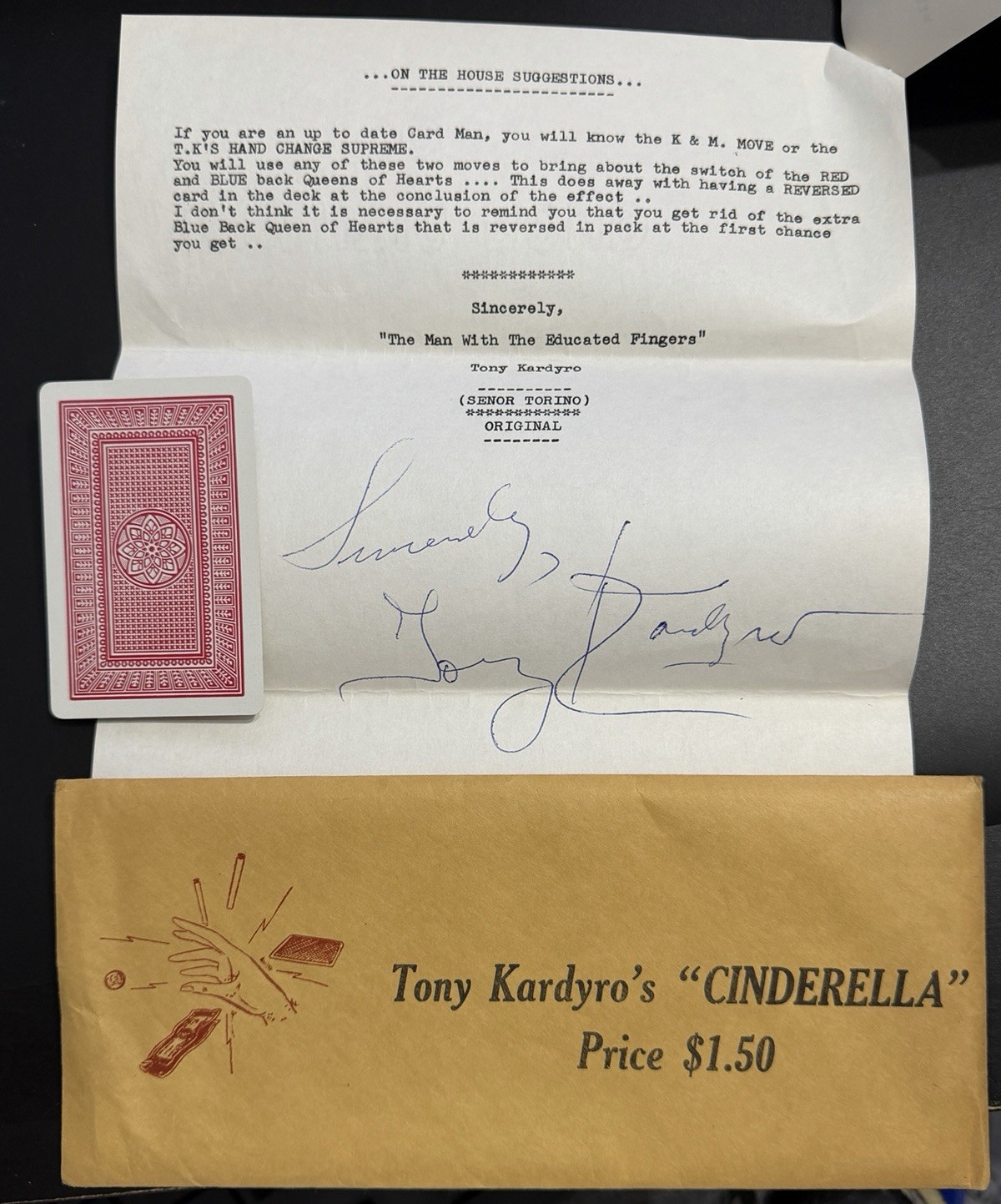 1950s Tony Kardyro Cinderella Magic Trick - Auto - Signed - Gaff - Envelope
