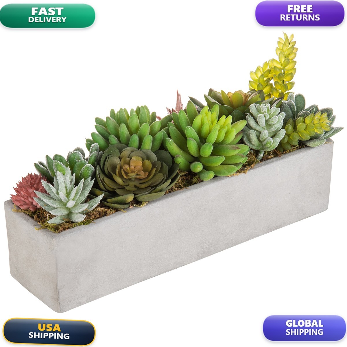 MyGift Faux Succulent Plant Arrangement 12-Inch Gray Cement Pot