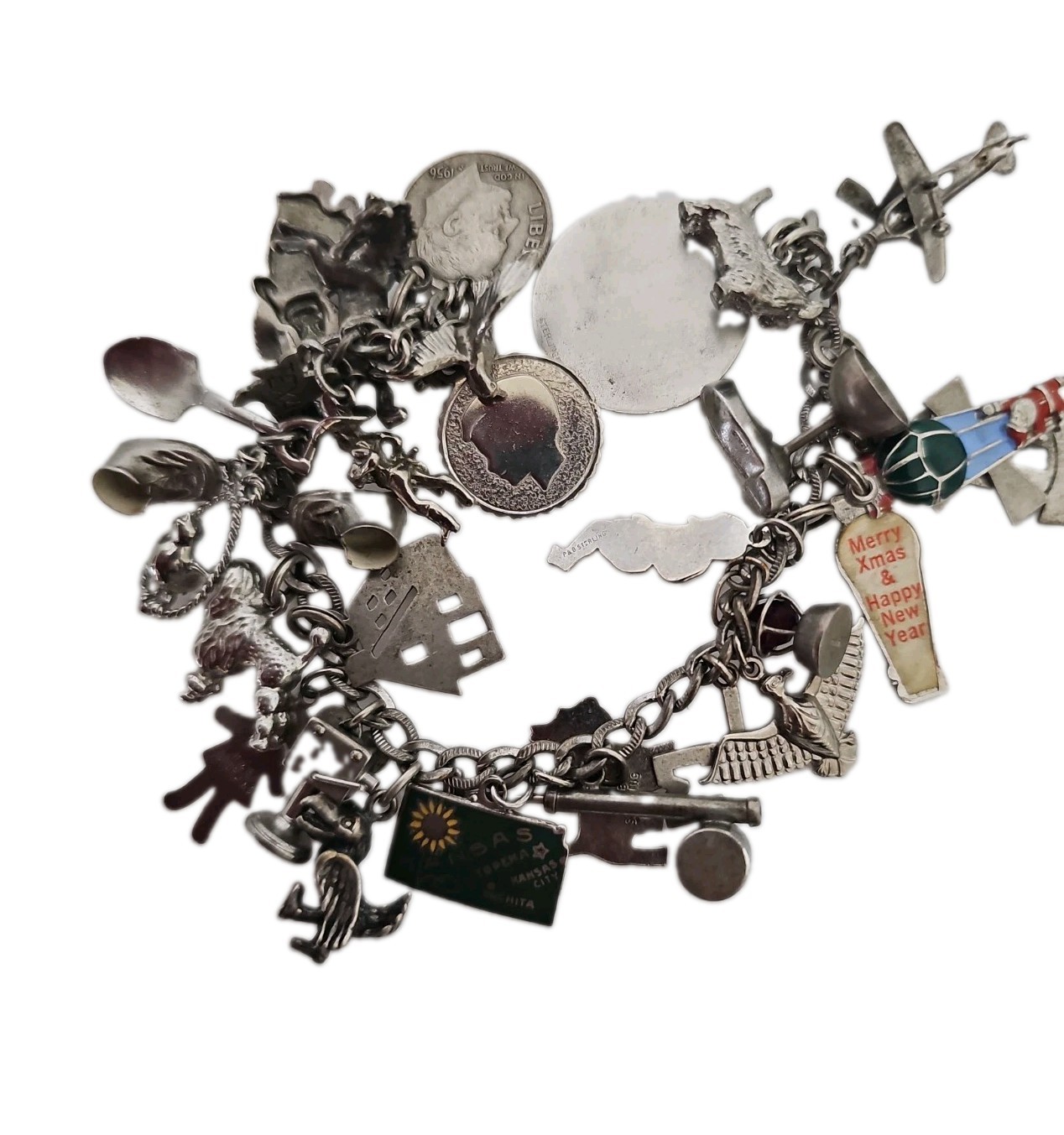 Vintage Sterling Silver Charm Bracelet 30 Sterling Silver & Silver Tone Charms 