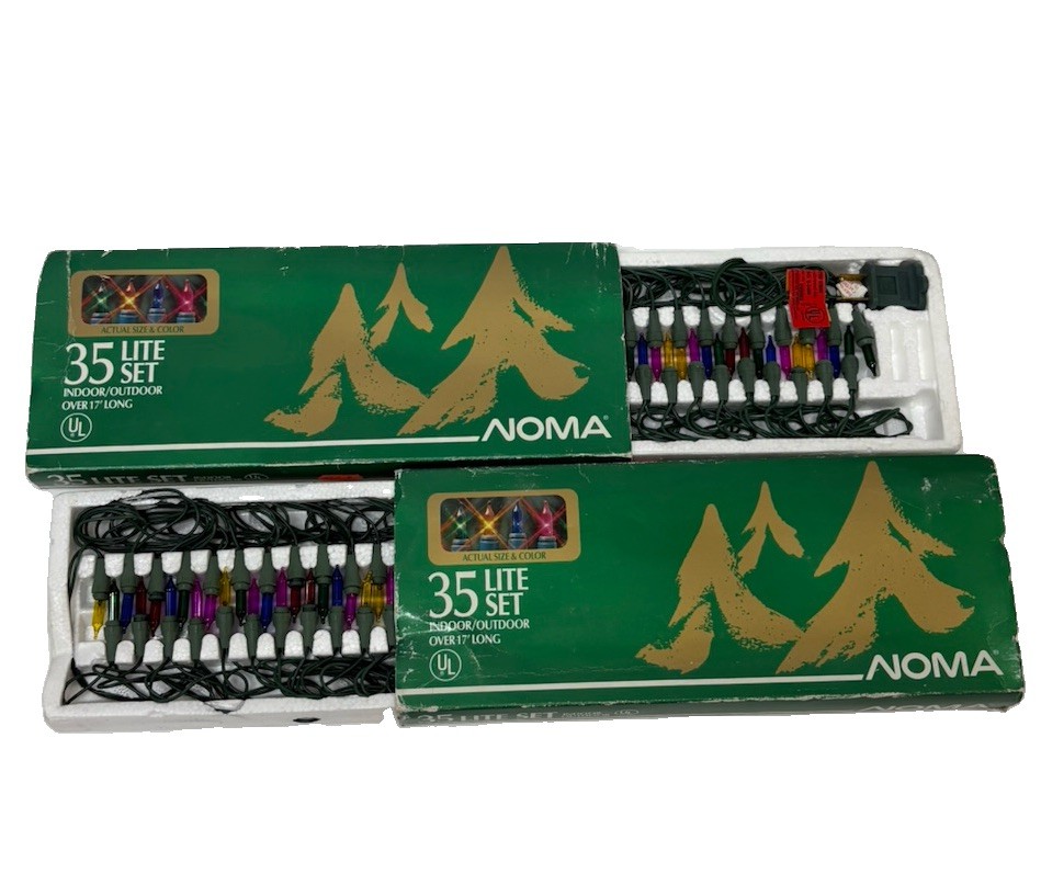 Vintage Set Of 2 Noma Deluxe 35 Indoor Mini Lites Christmas Lights Works W/ Box