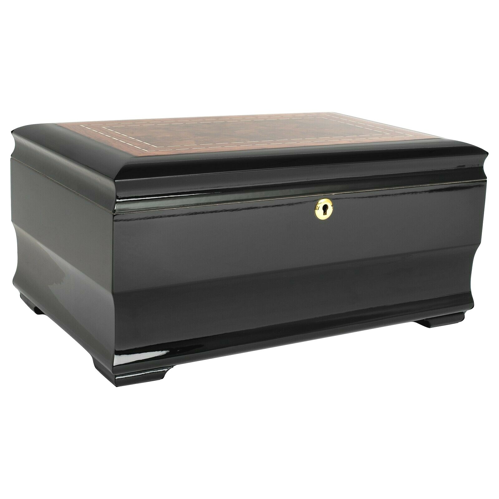 Humidor Supreme Malta Cigar Humidor Wood Box, Piano Black & Walnut Burl Wood