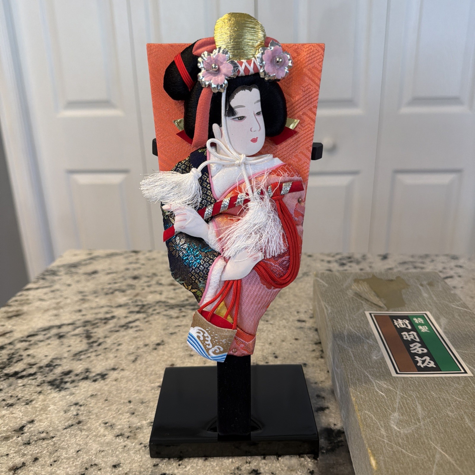 Vintage Japanese Geisha Hagoita Paddle Board with Stand & Original Box