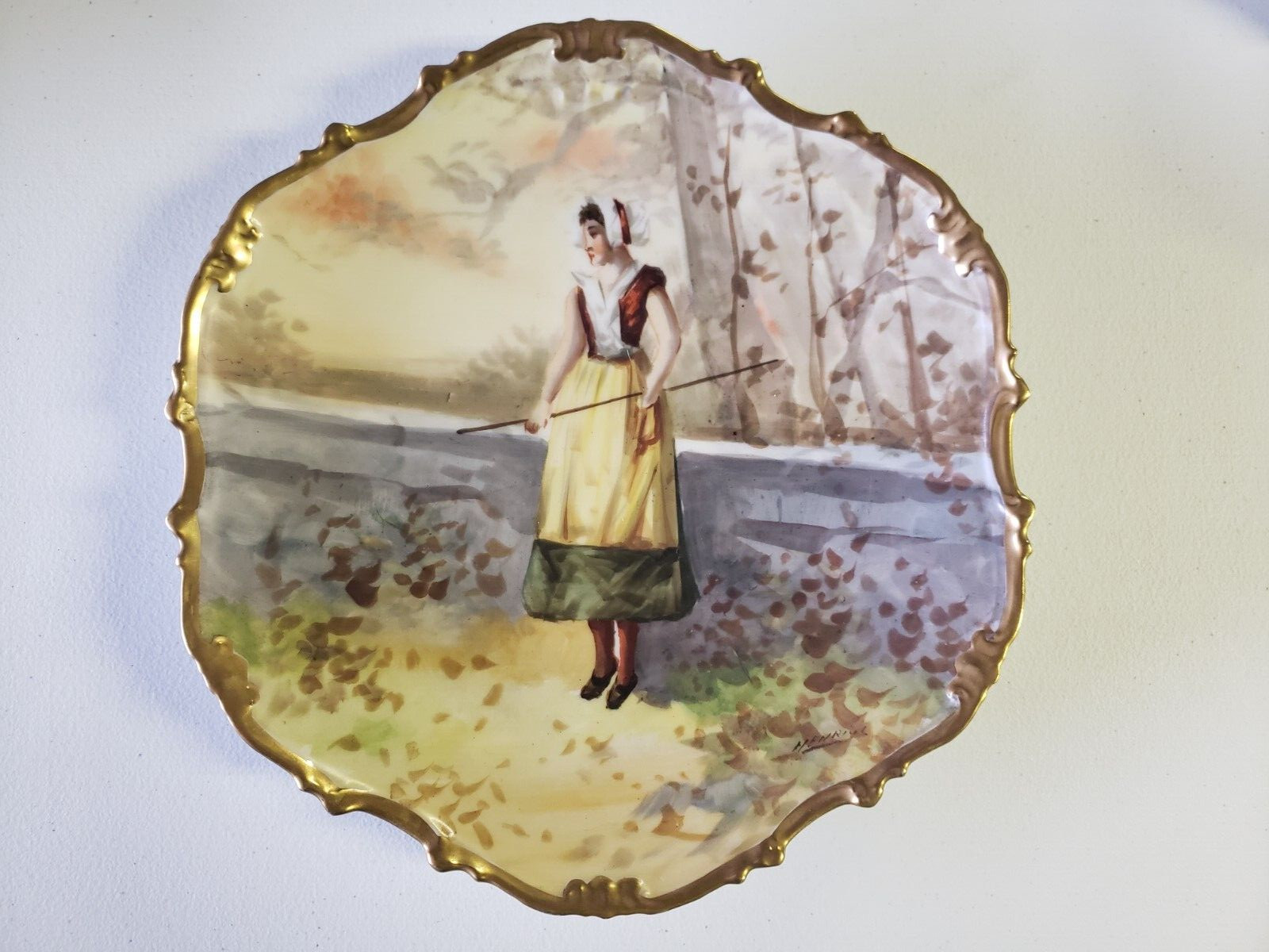 Antique Limoges Flambeau Hand Painted Artist Signed Charger Plate Henrios