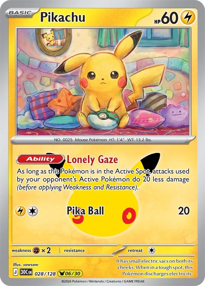 Pokémon TCG Pikachu 028/128 | 30th Anniversary | Pikachu Rare 06/30 | NM