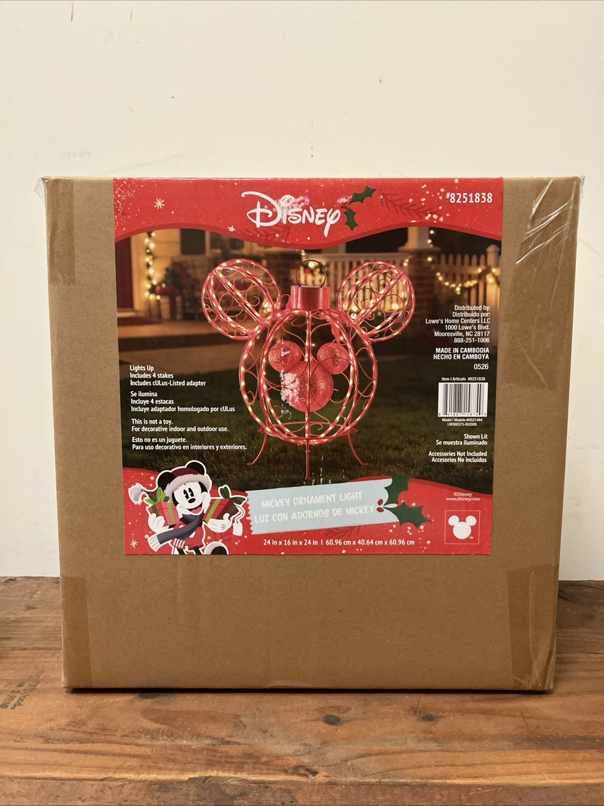 Disney Mickey Mouse Red Ornament Light 2 Ft Outdoor Lighted Yard Decoration