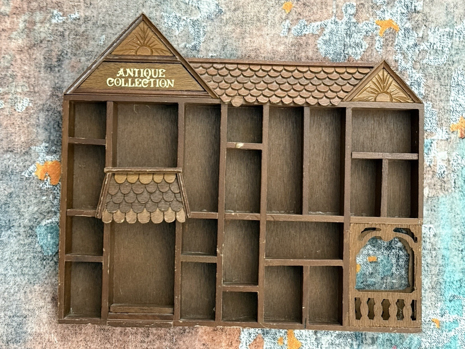 Vtg 80s Enesco Antique Collection House Curio Shelf Trinket Display Wood Cottage