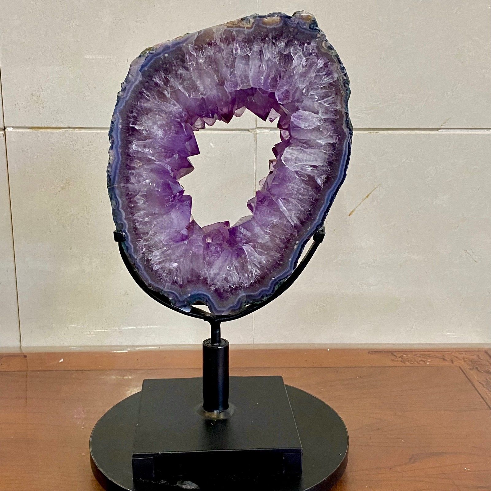 11LB Natural Amethyst Cave Crystal Slice Crescent shaped Hand Cut Repai