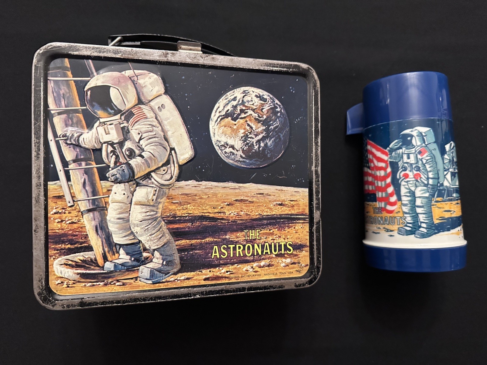 Vintage 1969 Aladdin The Astronauts Metal Lunch Box w/ Thermos Apollo Moon NASA