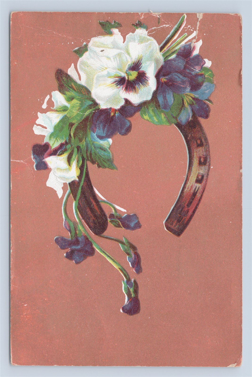 1908 Vintage Postcard - Lucky Horseshoe With Flowers