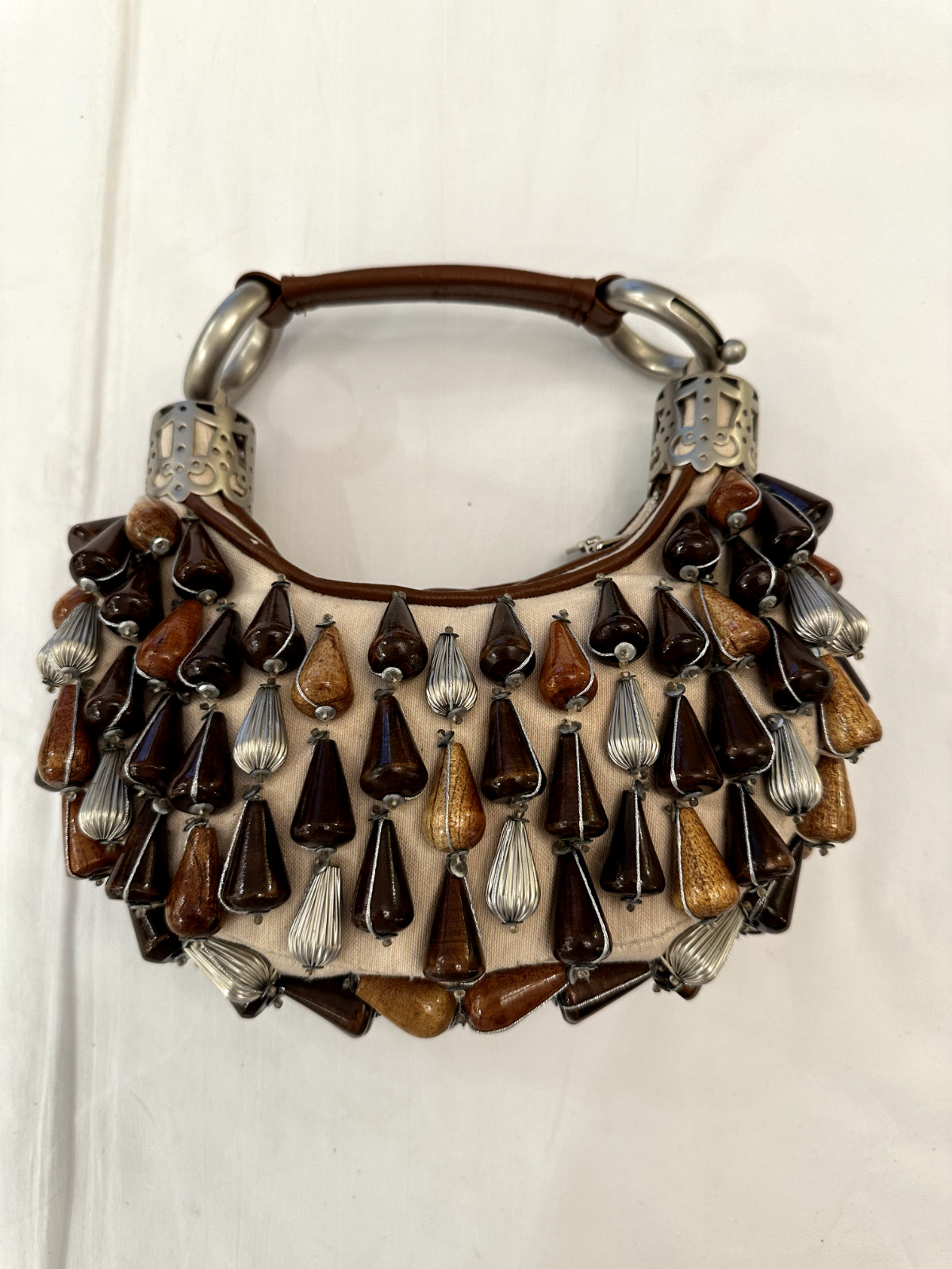 Chloe By Phoebe Philo Early 2000s Vintage Bracelet Handbag Wood And Metal Beads
