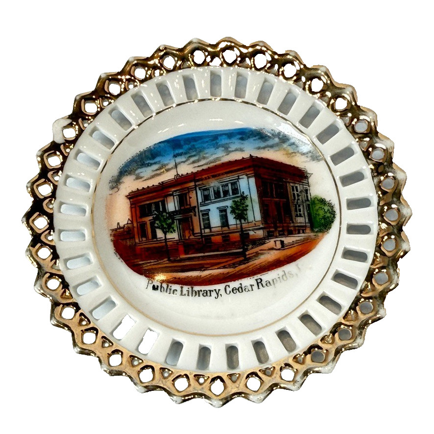 PUBLIC LIBRARY - CEDAR RAPIDS IA IOWA  Souvenir Porcelain Trinket CHINA PLATE