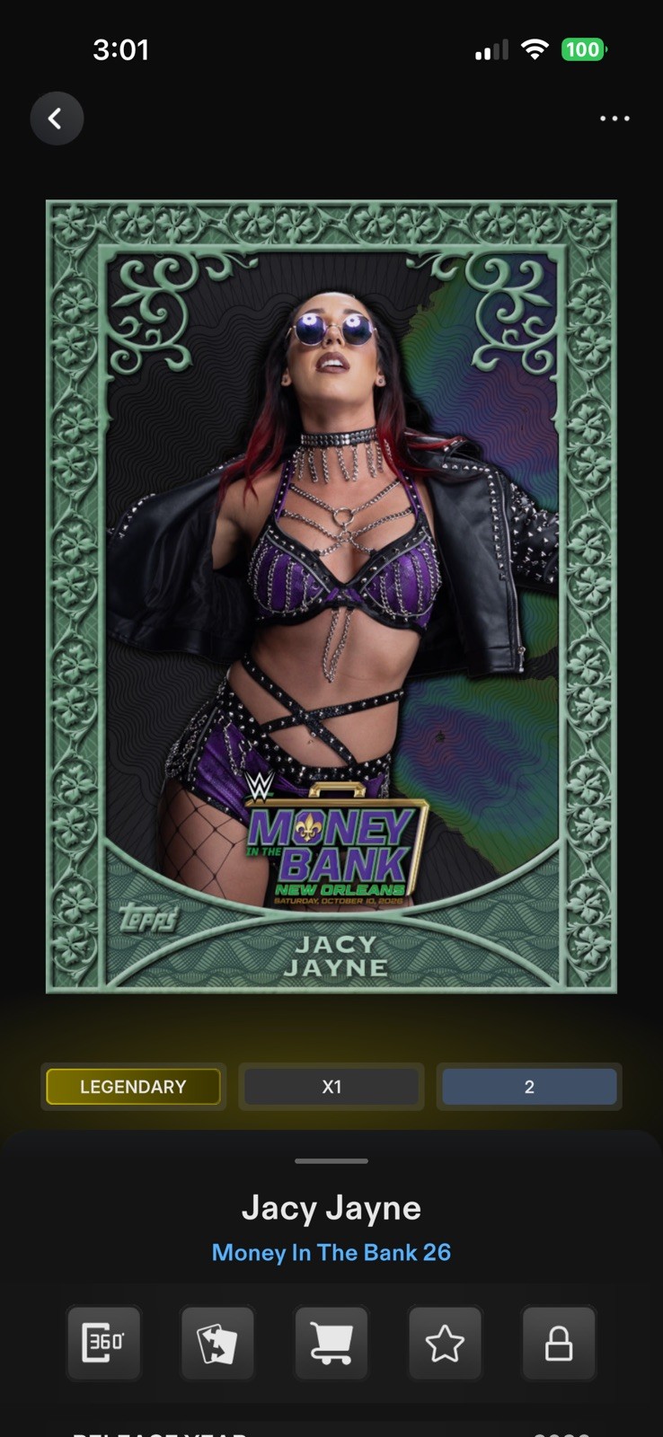 Topps WWE Slam 2026 Money in the Bank Black Base Jacy Jayne /10