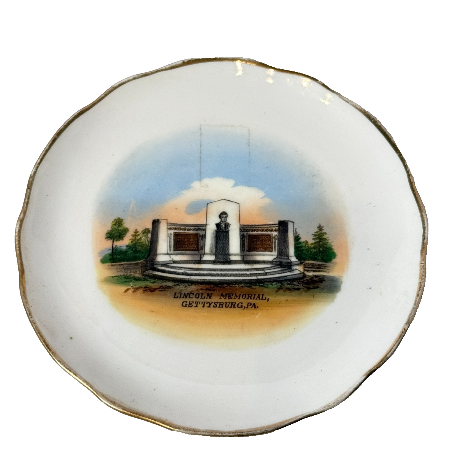 LINCOLN MEMORIAL - GETTYSBURG PA ANTIQUE Souvenir CHINA TRINKET DISH PLATE