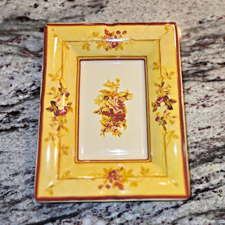 Authentic Vintage ETRO Milano Fine Porcelain Valet Tray Vide-Poche Floral Italy