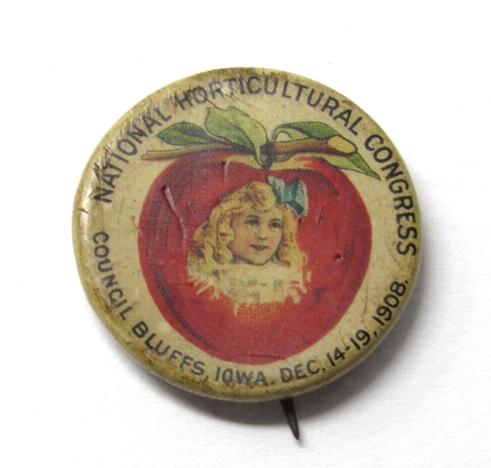 1908 National Horticultural Congress Advertising Pinback Council Bluffs Iowa