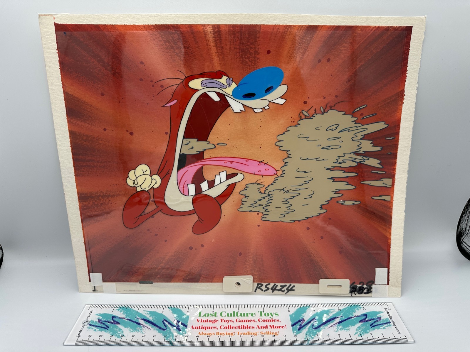 Original Nickelodeon Ren And Stimpy Animation Cel With Hand Painted Background 
