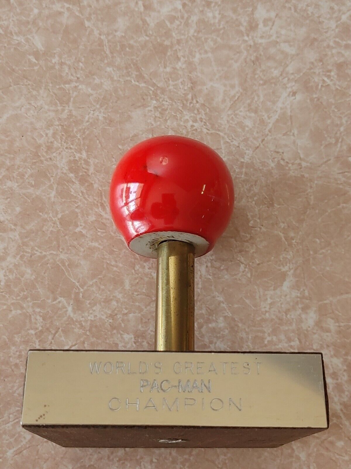 Original 1982 Bally Midway World's Greatest Pac Man Champion Joystick Trophy
