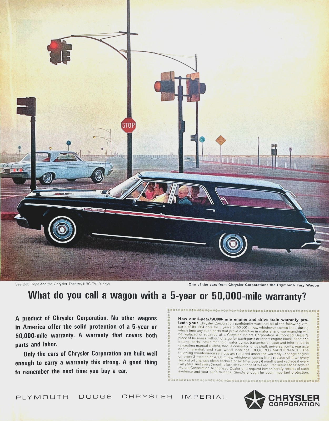 1964 Plymouth Fury Wagon Chrysler Corp 5 Year 50000 Mile Warranty Mag Print Ad