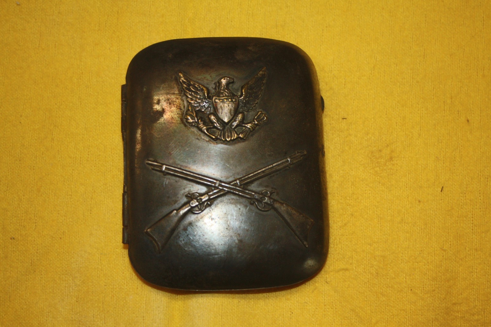 Rare U.S. World War I metal Infantry cigarette case with Eagle & Cross Rifles