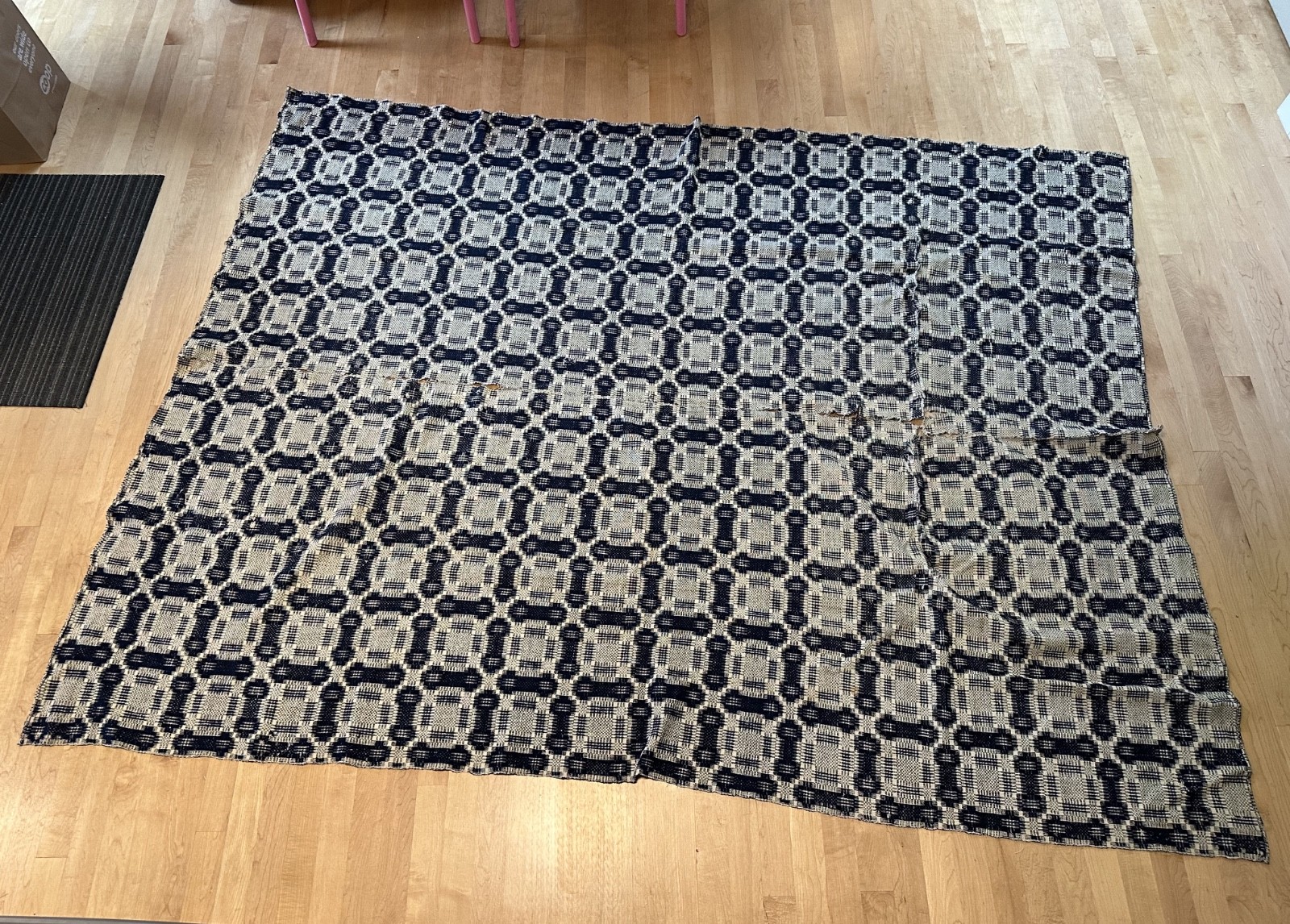 Beautiful Antique Linsey-Woolsey Blanket Coverlet Early 1800's 68