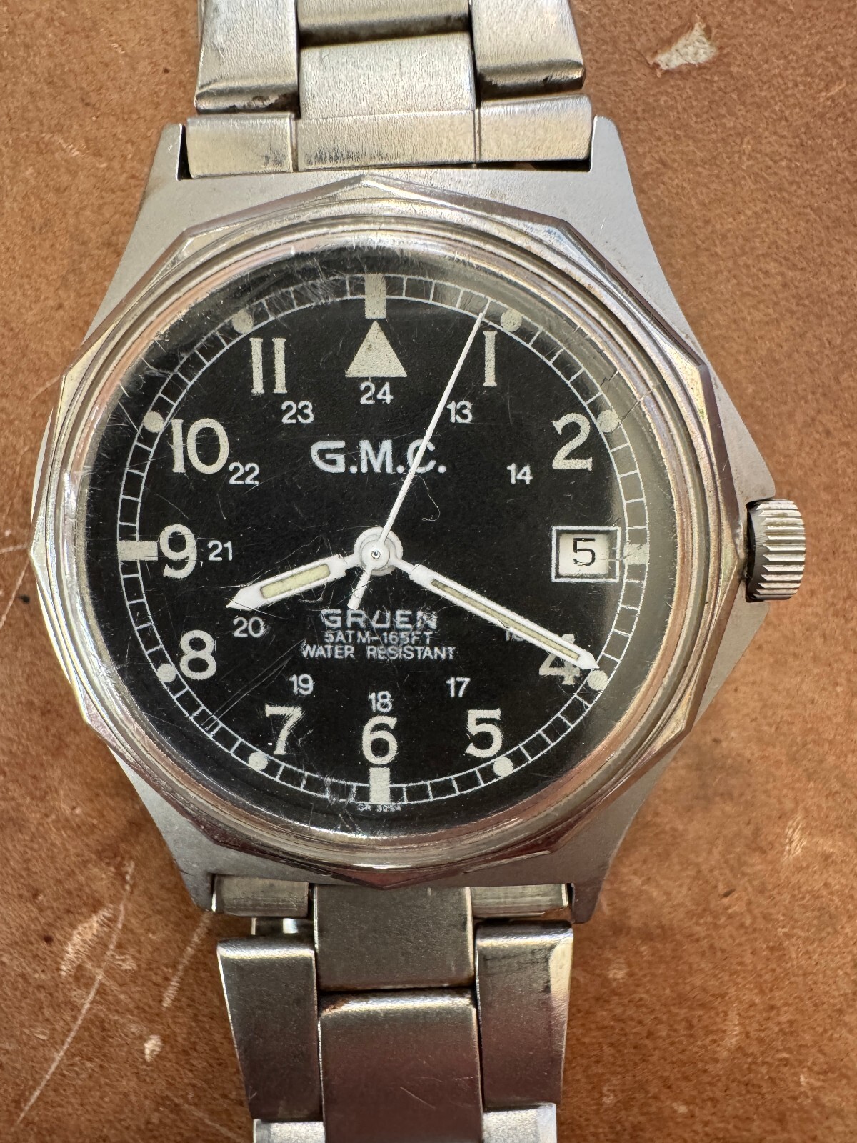 Vintage Gruen G.M.C. Field Watch – Black Dial – Stainless Steel