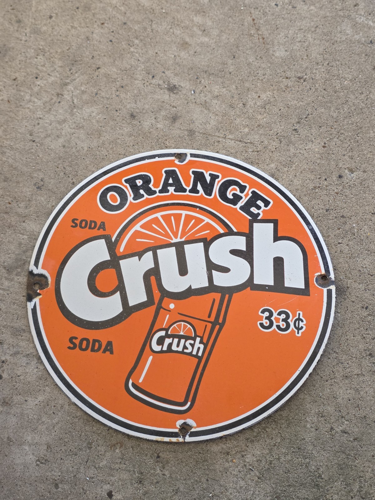 VINTAGE 1950\'S ORANGE CRUSH 33 CENTS PORCELAIN GAS STATION SODA SIGN ,COKE 12\
