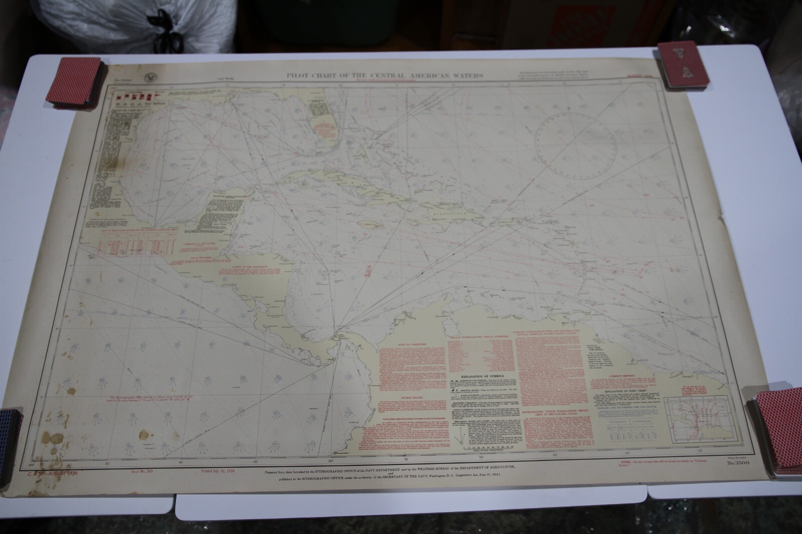 Pilot Chart Map Central American Waters Carribean Navy Pre-WWII AUG 1936 38\