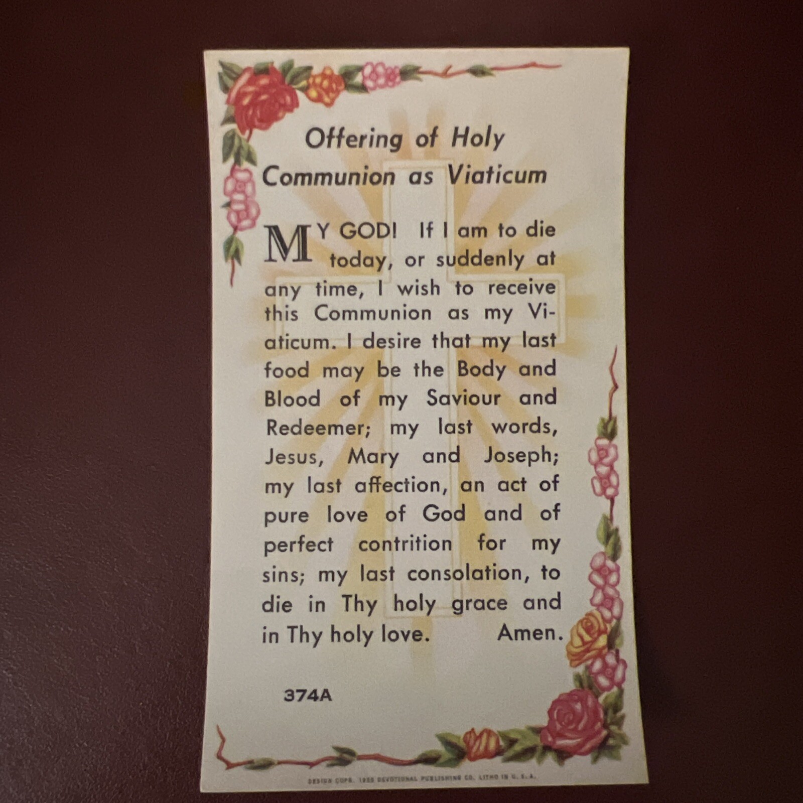 Vintage Catholic Holy Card - Offering Of Holy Communion As Viaticum