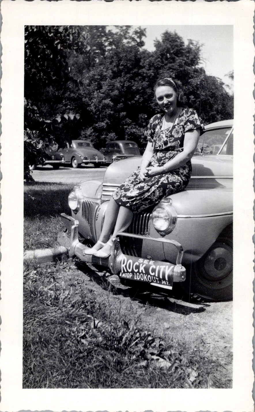 1940s Photograph Woman on De Soto Bumper at Rock City Lookout Mtn Tennessee