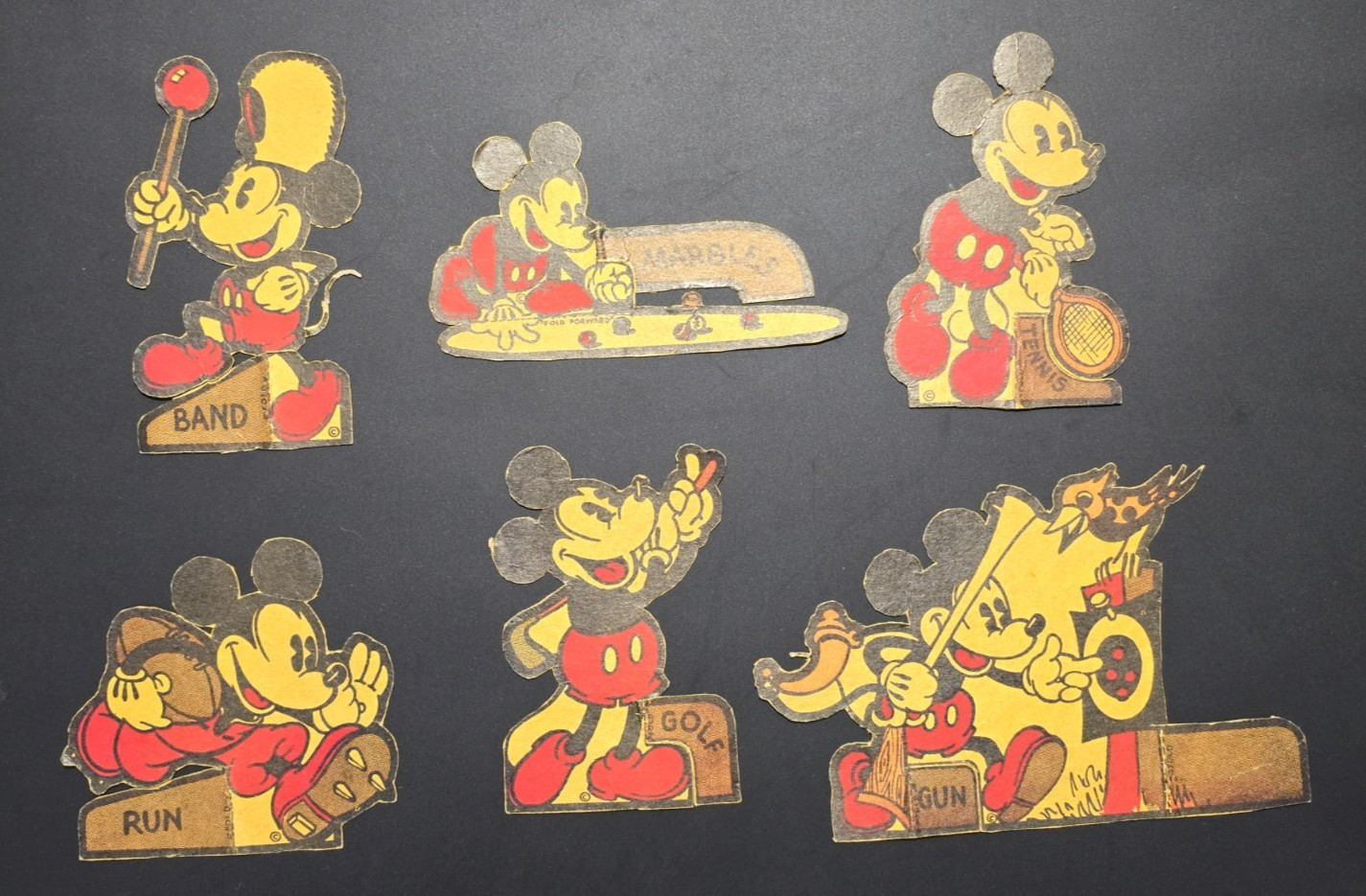 1934 Post Toasties Walt Disney Mickey Mouse At Play Complete 6 Pc Cutout Set