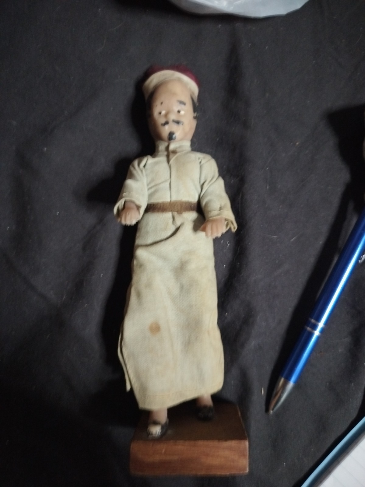 Vintage Middle Eastern Folk Souvenir Doll Traditional Costume Wood Base 1970s