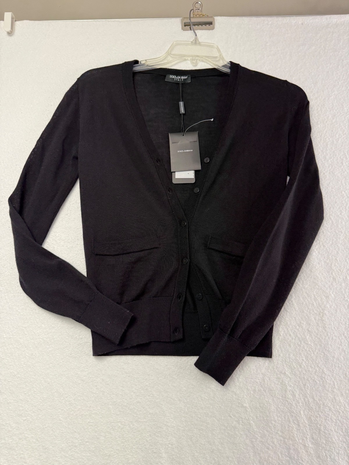 Dolce & Gabbana Women\'s Black V-Neck Button-Up Cardigan Sweater Size S