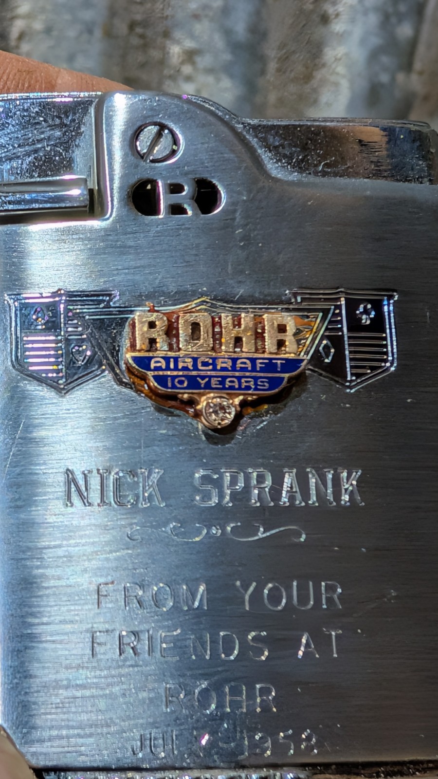 Rare Vintage Ronson Whirlwind Imperial Lighter ROHR Aircraft 10 years award 
