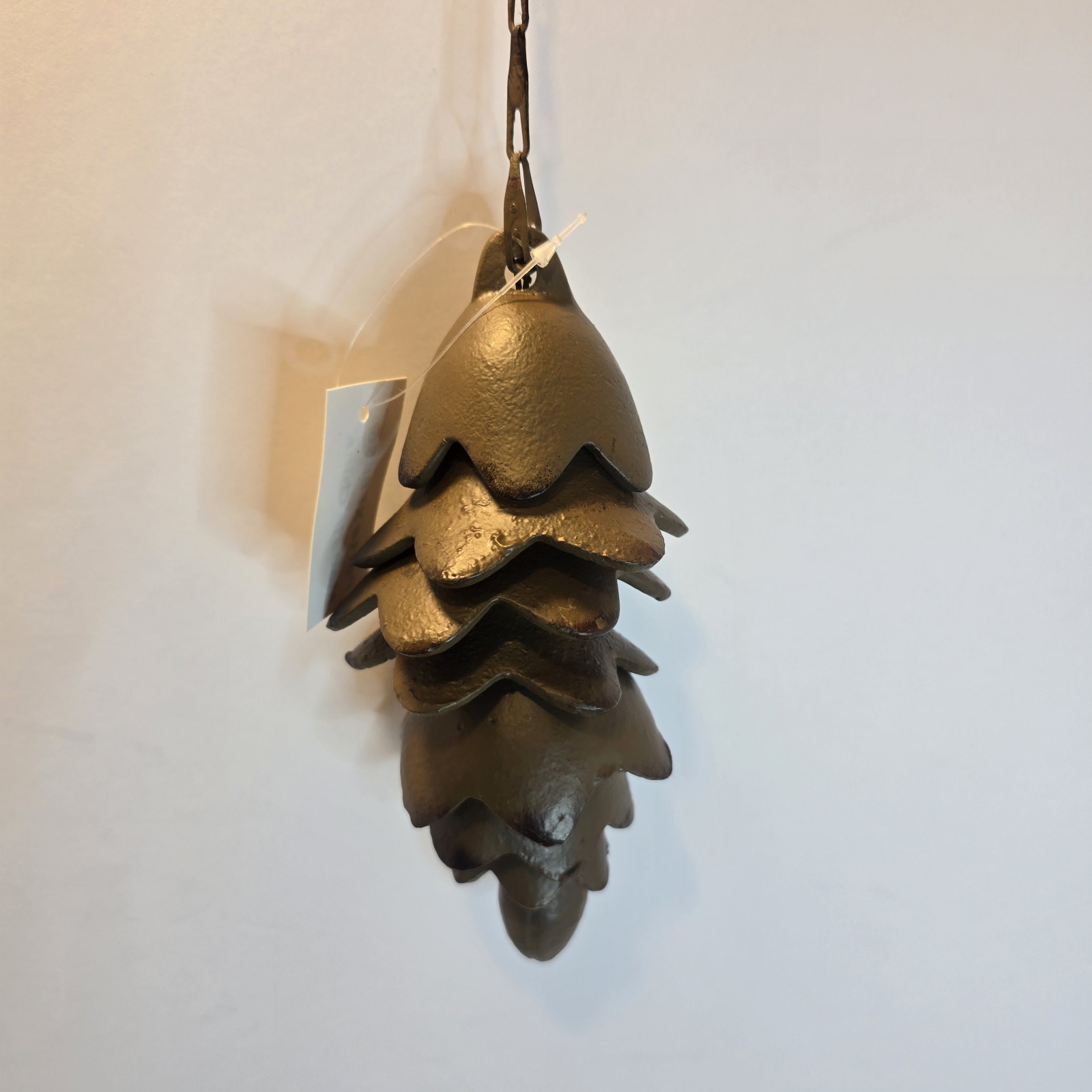 Rustic CAST IRON Garden Yard Art 6 Inch Pine Cone Shaped Wind Chime- 12” w/chain