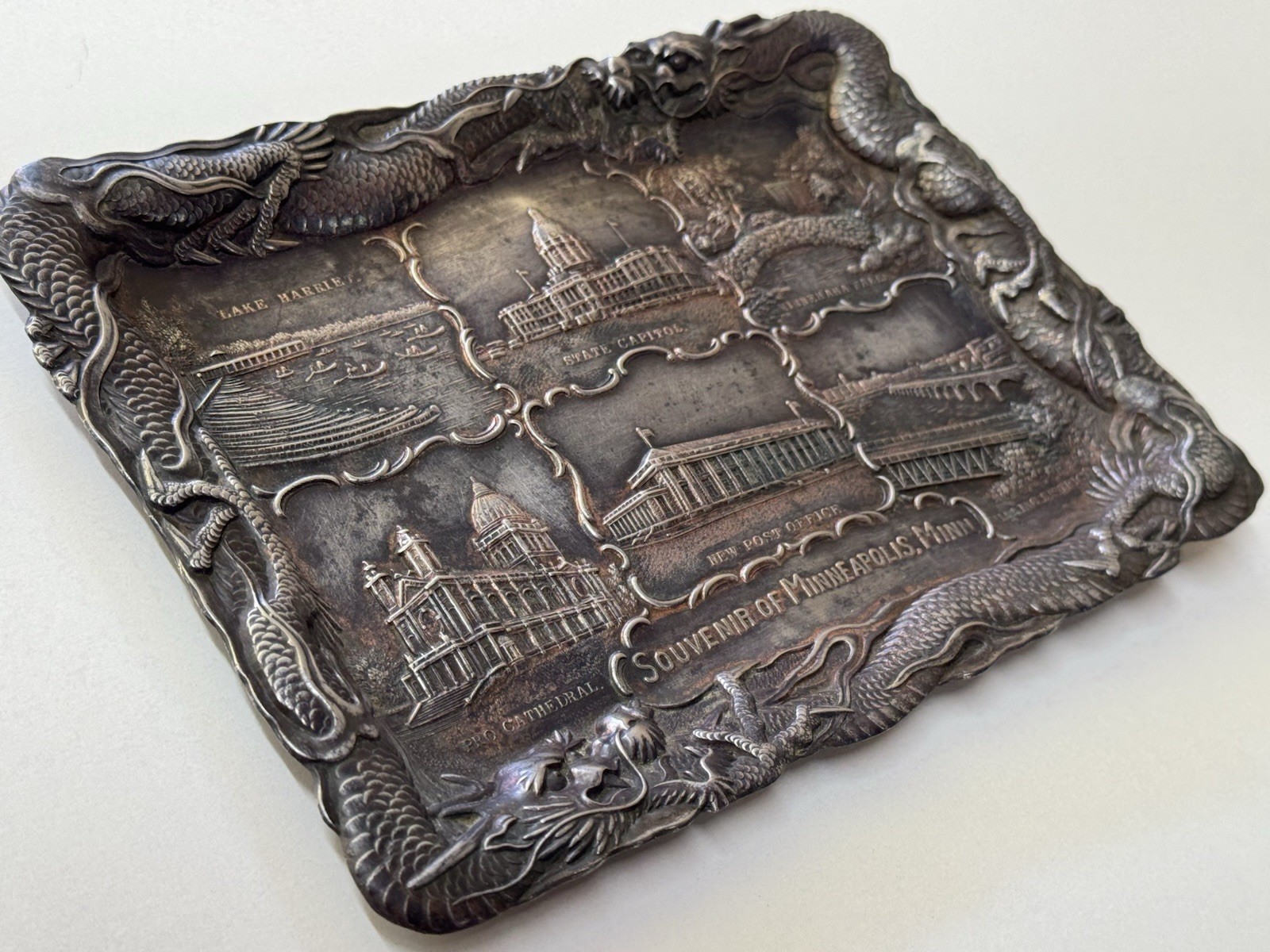 Souvenir Of Minneapolis, Minn. Antique Copper/ Pewter Tray- 1910’s