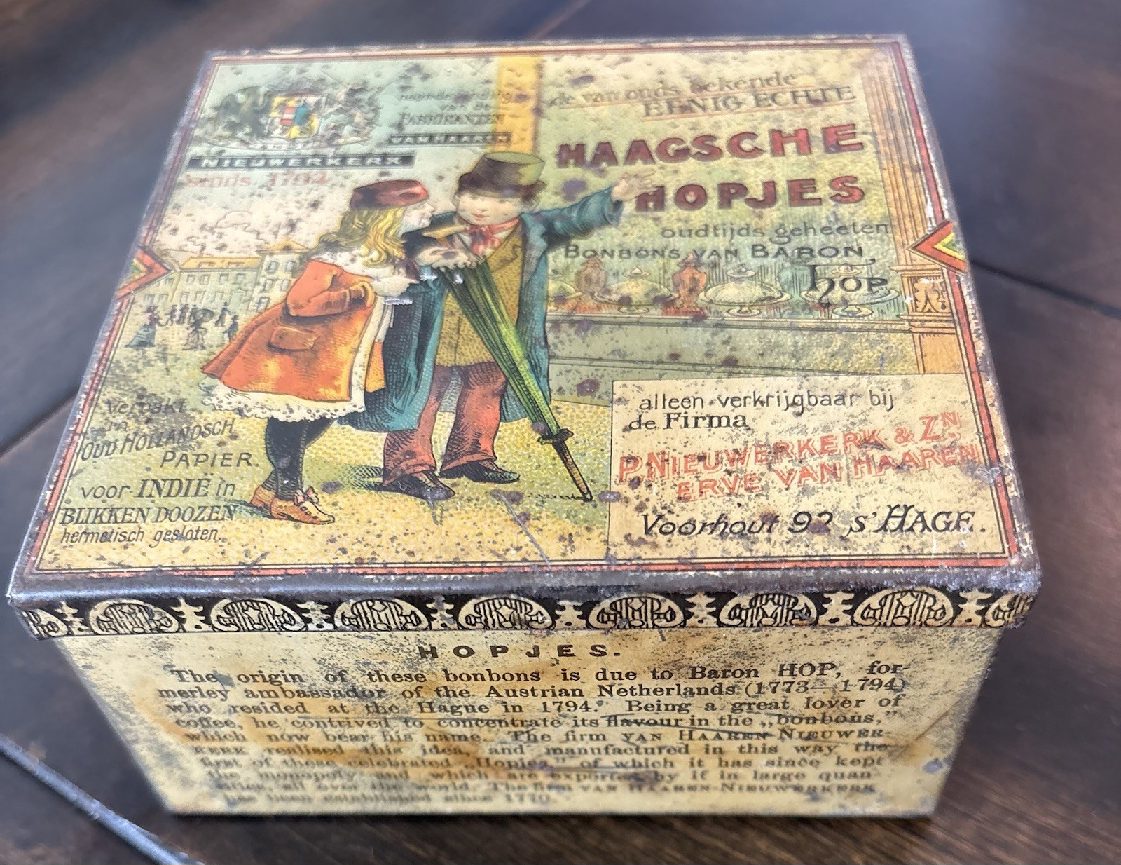 Early 1900's Antique Dutch Candy Bonbons Advertising Tin Haagsche Hopjes
