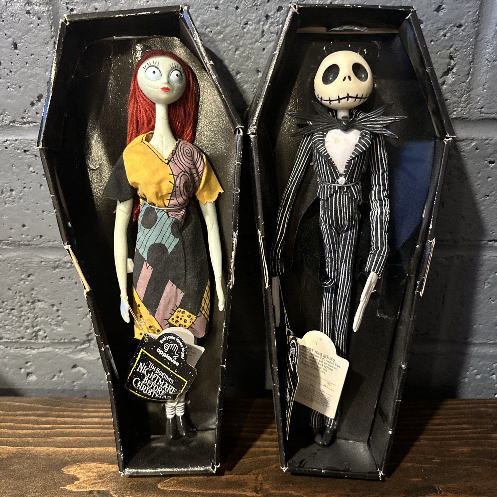 Vtg Jun Planning Nightmare Before Christmas Jack & Sally Coffin Box Dolls Lot⁠