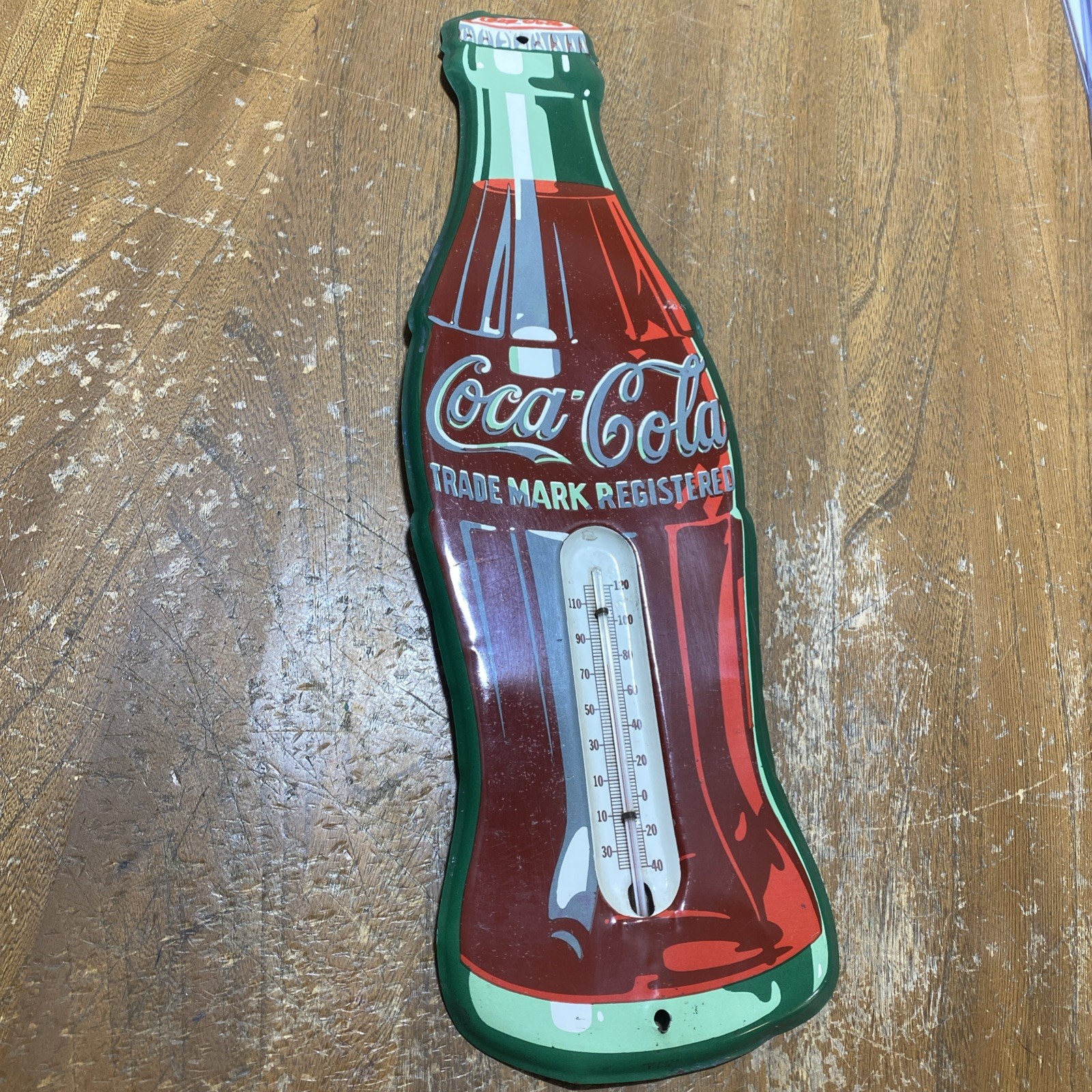 Original 1950s Coca Cola Bottle Working Thermometer Metal 17\
