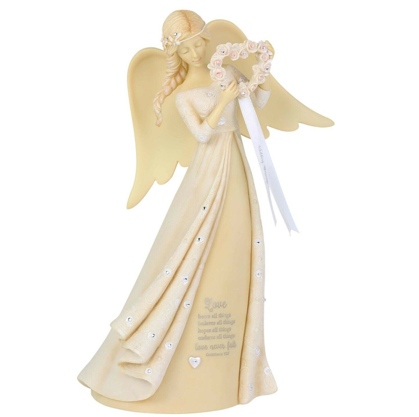 ✿ New FOUNDATIONS Figurine WEDDING ANGEL Statue Crystal FLOWER HEART WREATH Gown